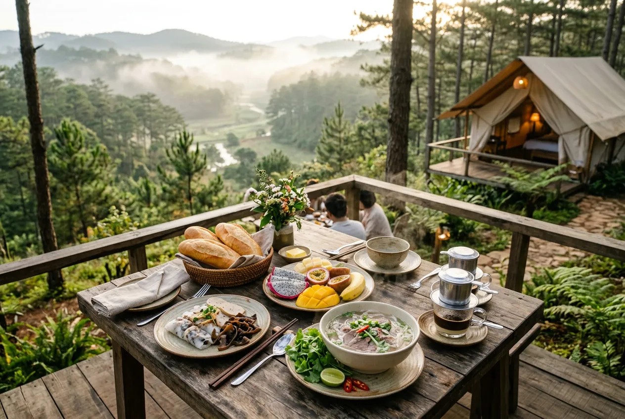 Ăn ngoài trời giữa rừng thông