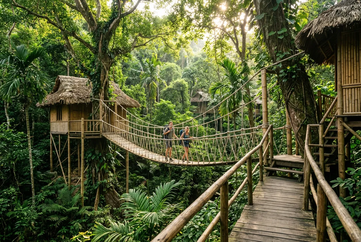 Cầu treo nối các nhà cây